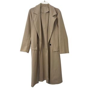 Tan Cream Long Coat Peacoat Style Jacket Button Collared Women’s Size Large Fit!